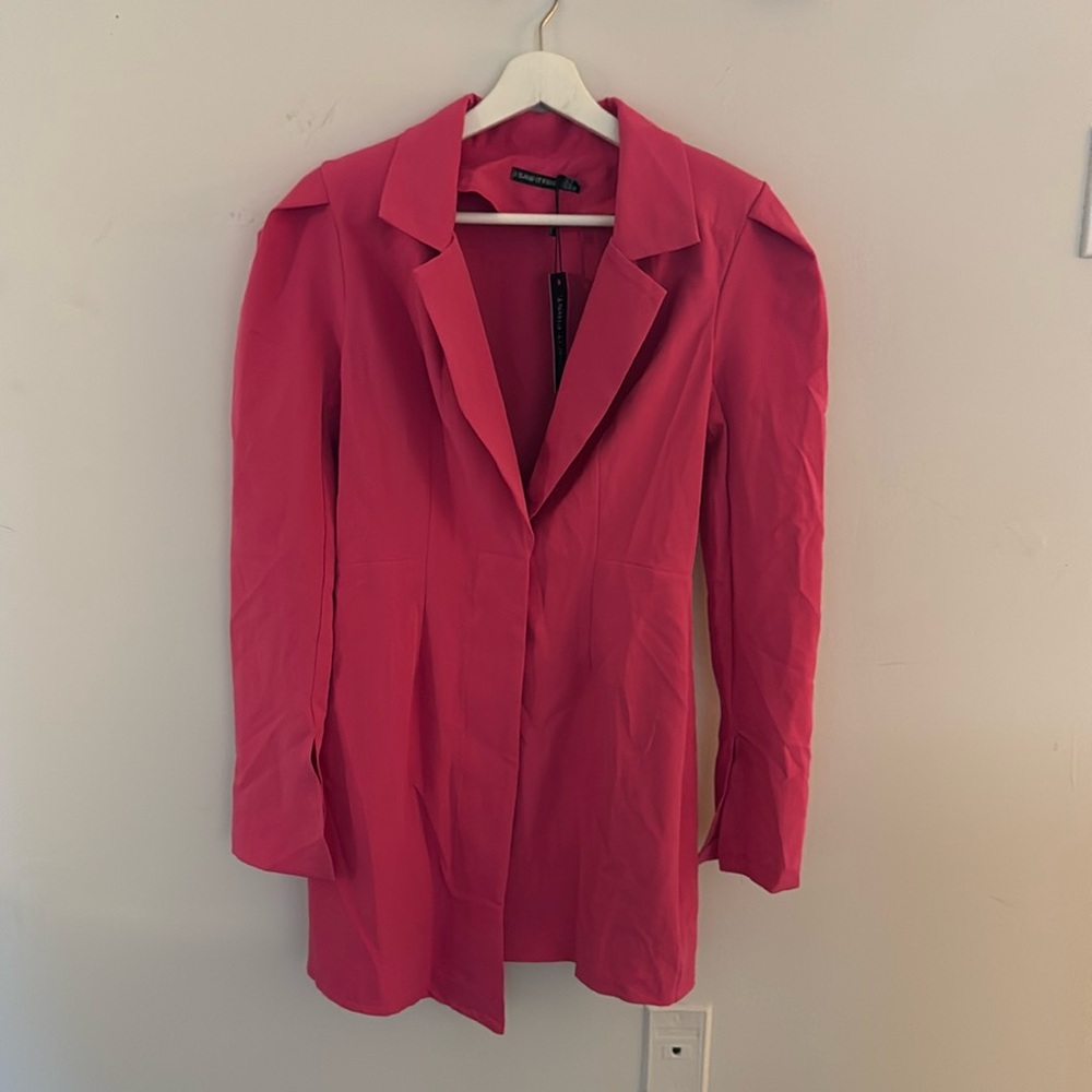 Hot Pink Belted Long Sleeve Dress